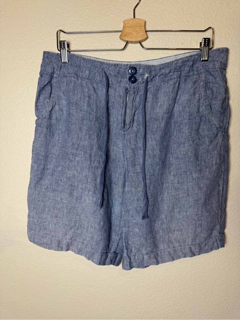Jones New York 100% Linen Casual Linen Drawstring Shorts - Blue